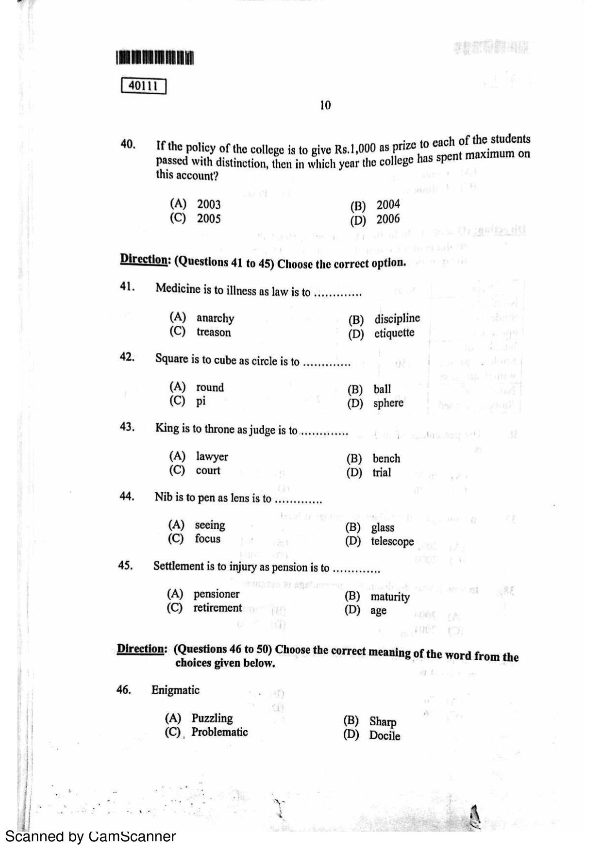 CUSAT CAT 2011 MBA Question Paper - Page 10
