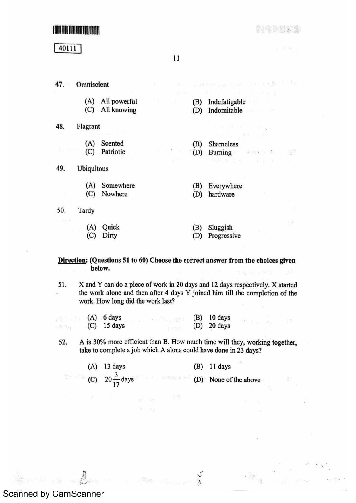 CUSAT CAT 2011 MBA Question Paper - Page 11