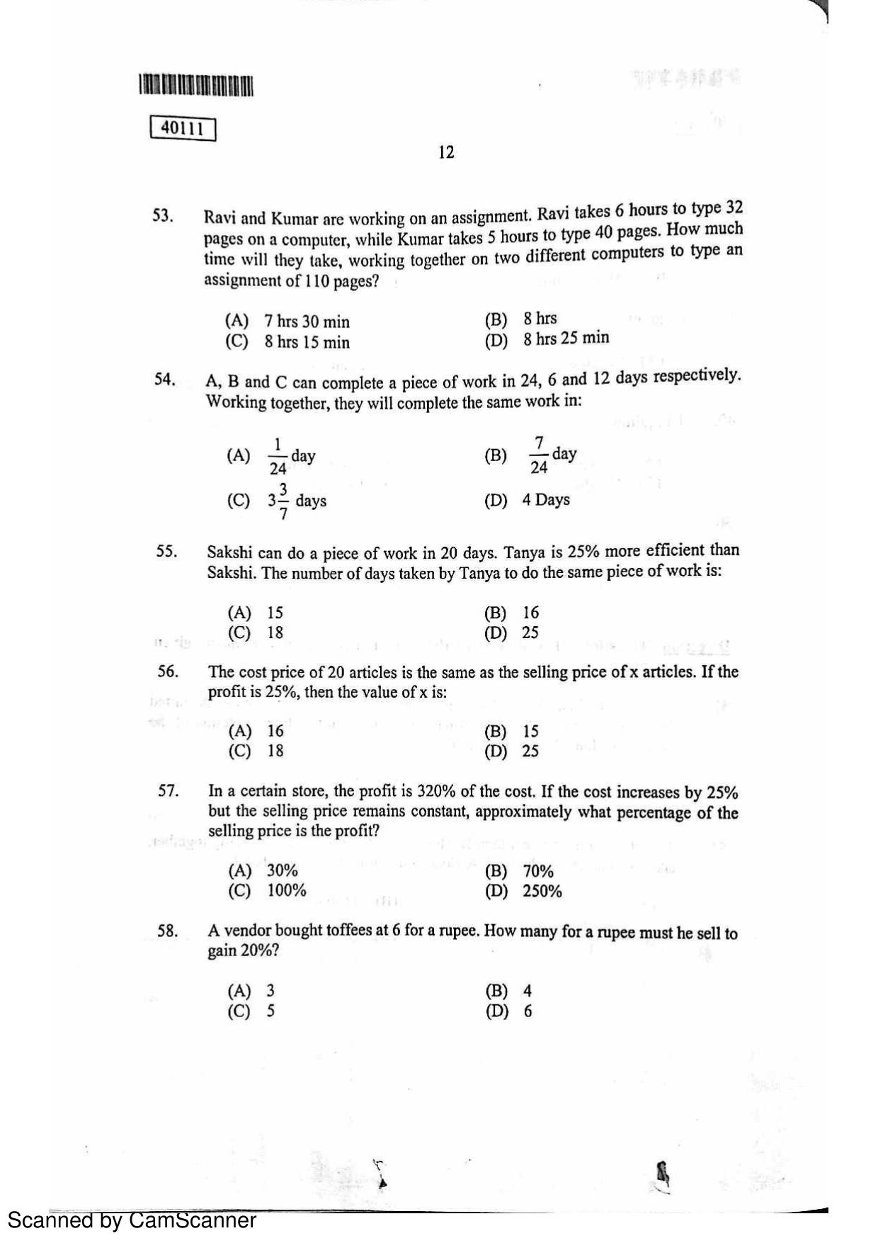 CUSAT CAT 2011 MBA Question Paper - Page 12