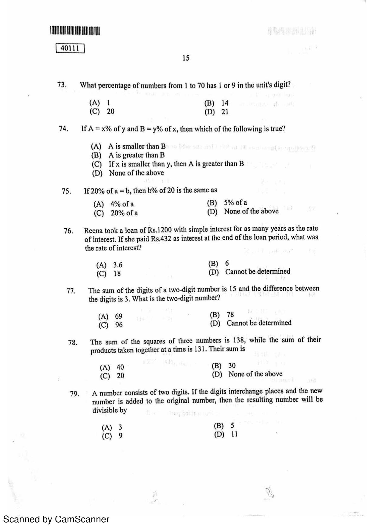 CUSAT CAT 2011 MBA Question Paper - Page 15