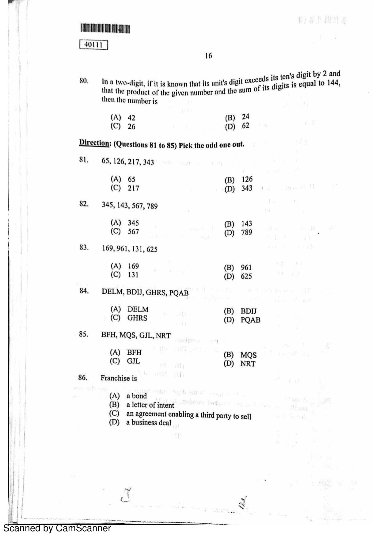 CUSAT CAT 2011 MBA Question Paper - Page 16