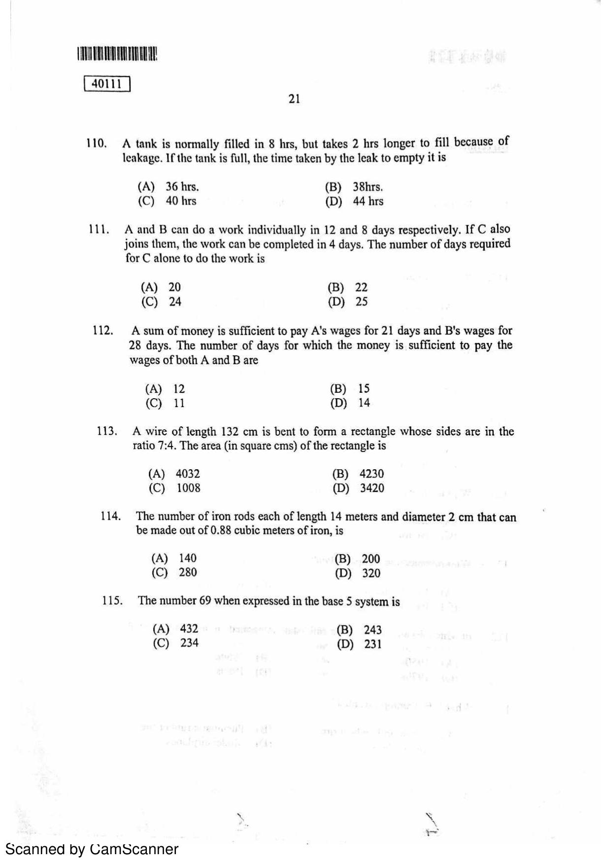 CUSAT CAT 2011 MBA Question Paper - Page 21