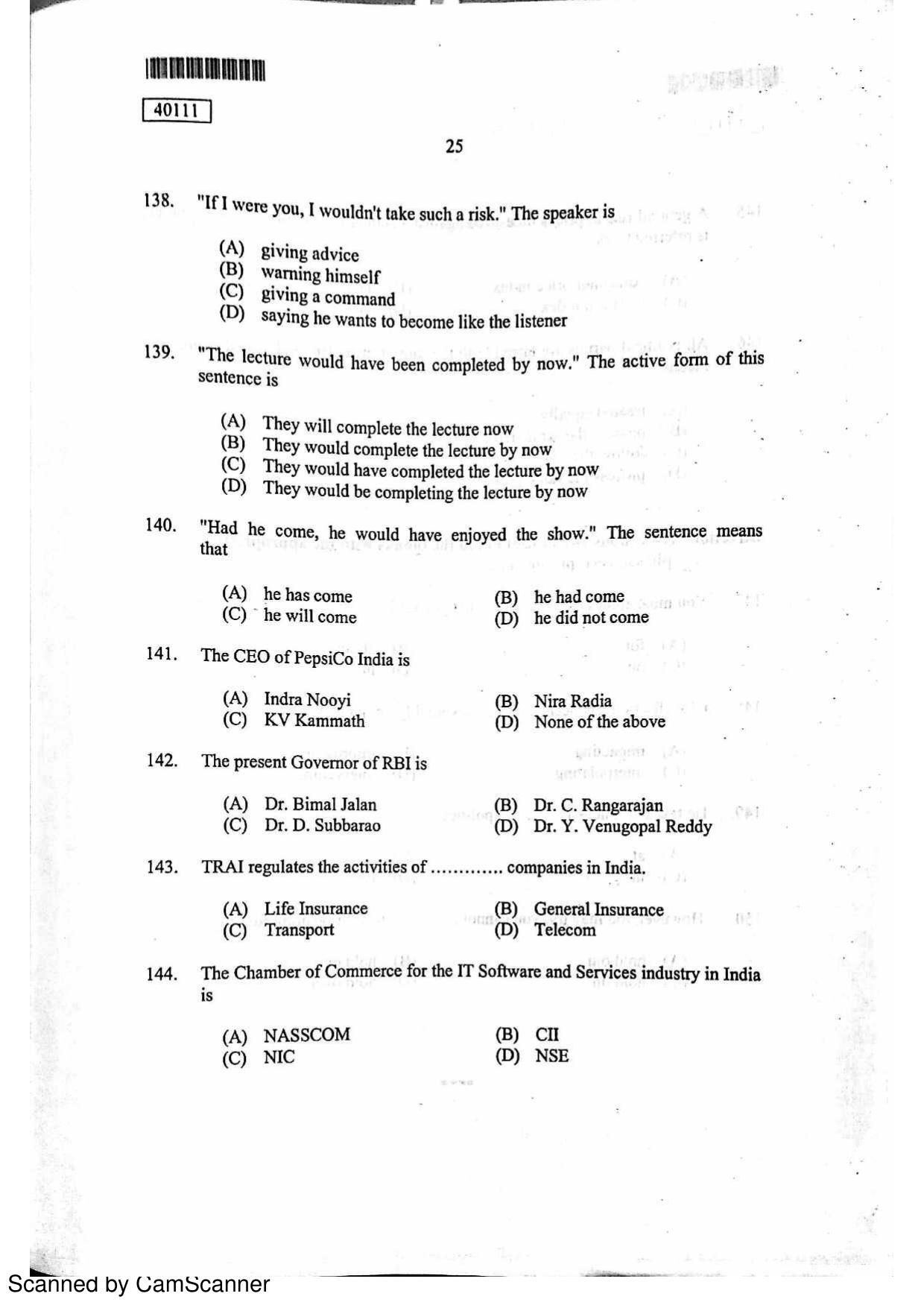 CUSAT CAT 2011 MBA Question Paper - Page 25