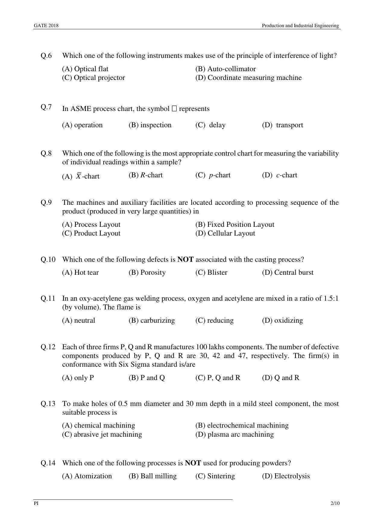 GATE 2018 Production and Industrial Engineering (PI) Question Paper with Answer Key - Page 5