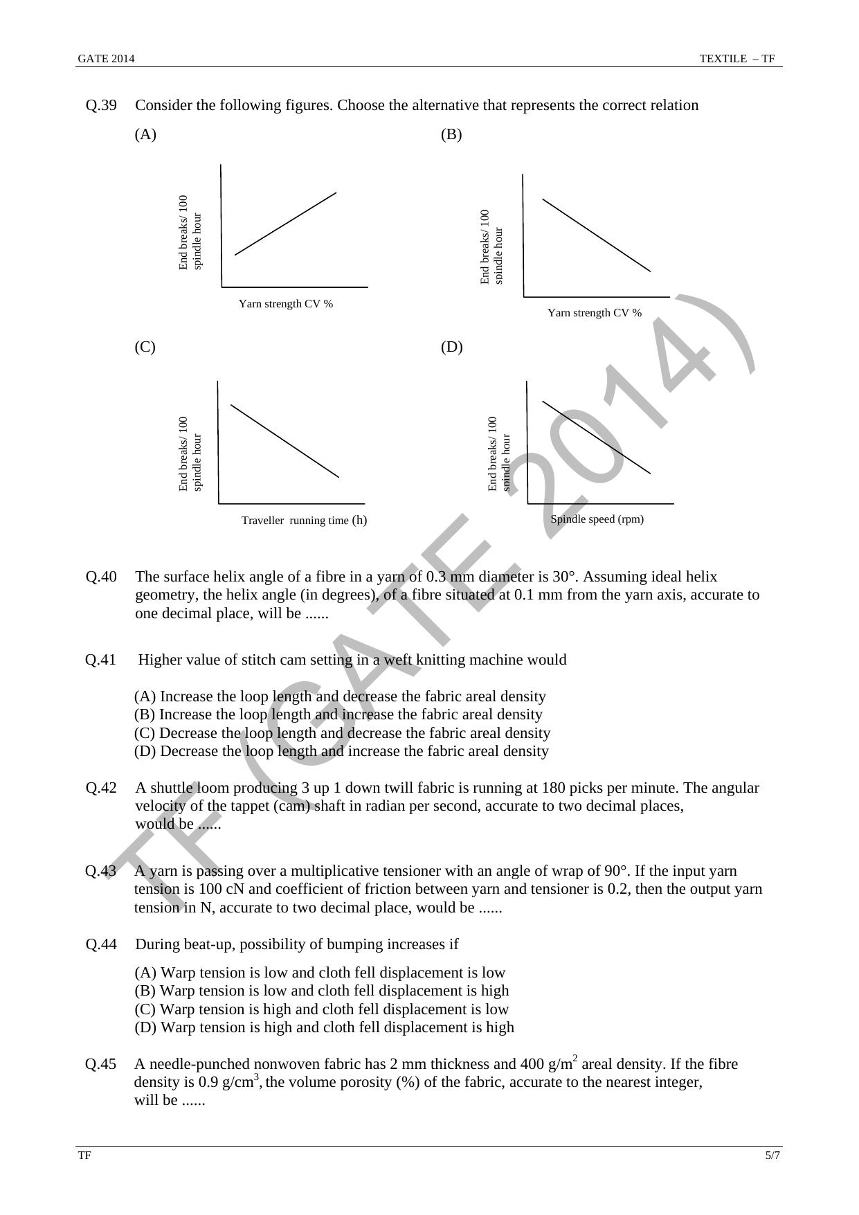 GATE 2014 Textile Engineering and Fibre Science (TF) Question Paper with Answer Key - Page 11