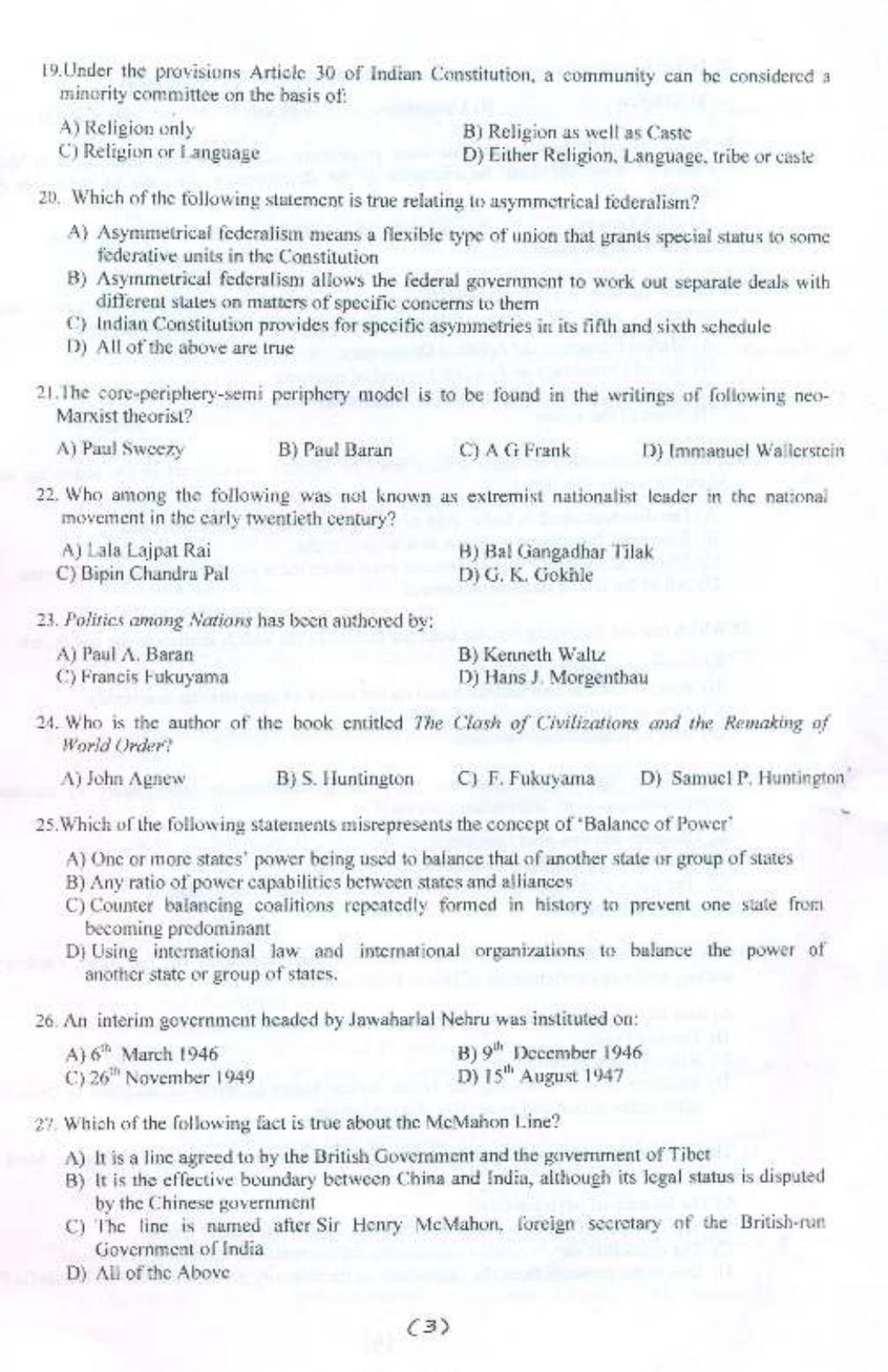 PU MPET Political Science 2015 Question Paper - Page 4