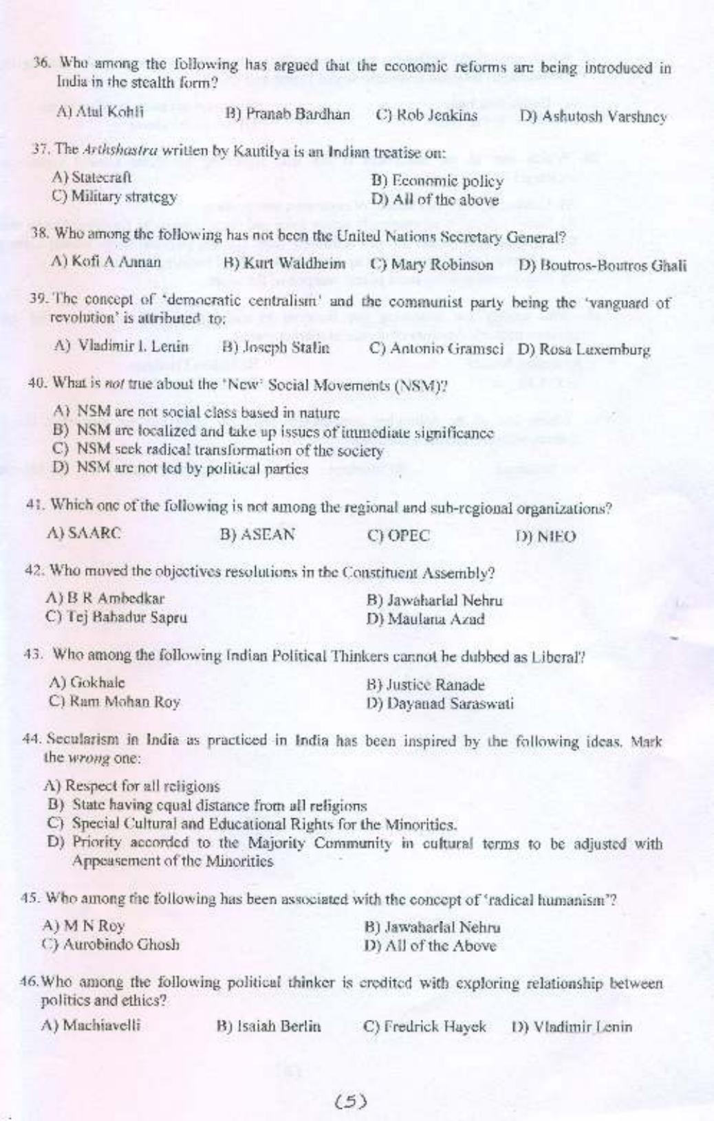 PU MPET Political Science 2015 Question Paper - Page 6