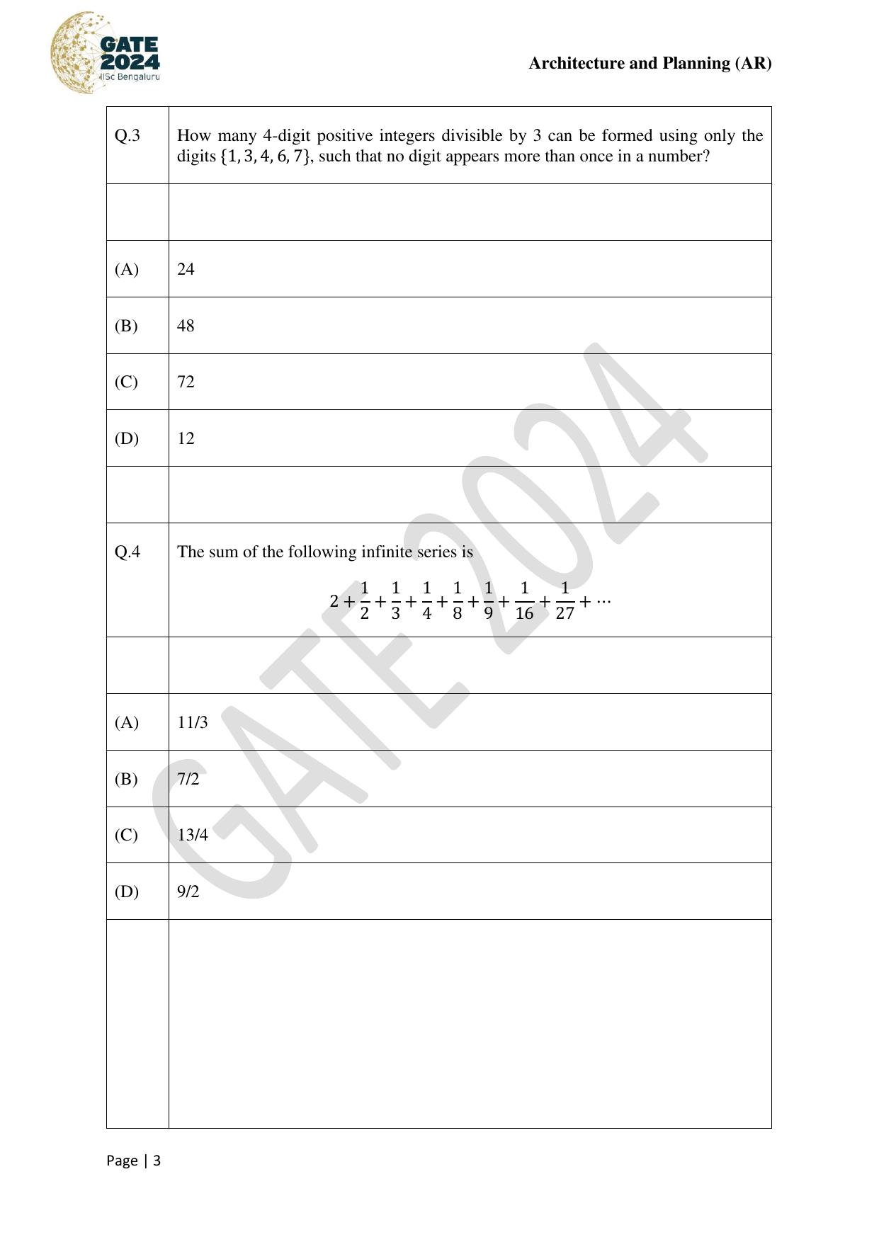 GATE 2024 Architecture and Planning (AR) Question Paper - Page 3