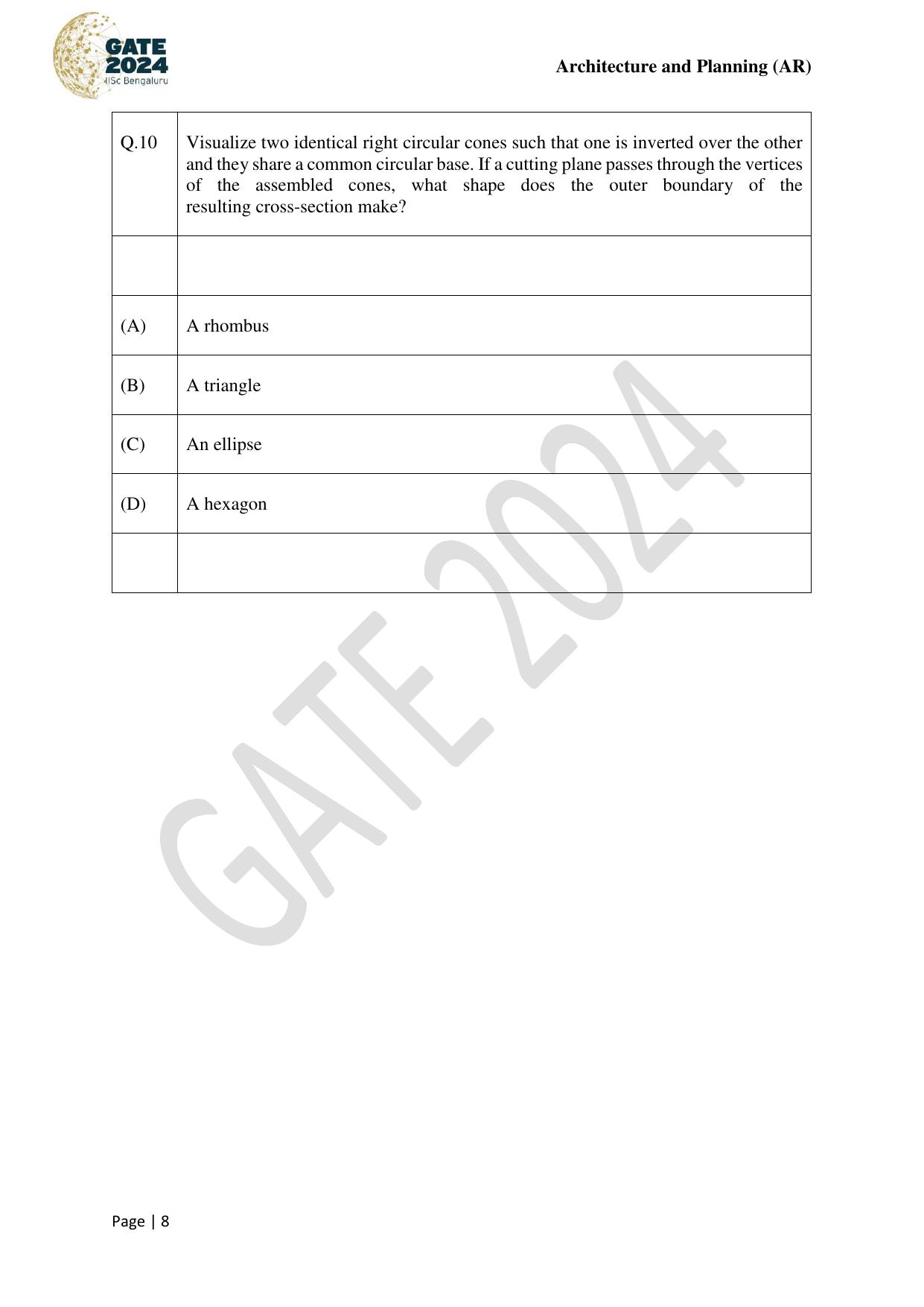 GATE 2024 Architecture and Planning (AR) Question Paper - Page 8