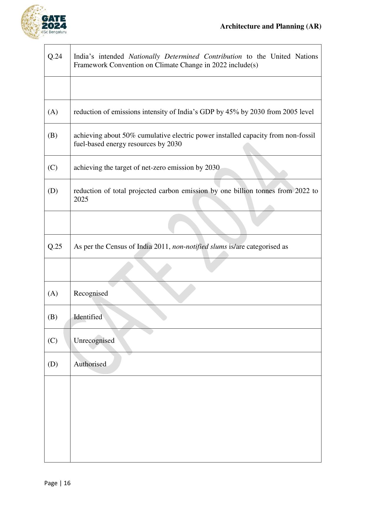 GATE 2024 Architecture and Planning (AR) Question Paper - Page 16