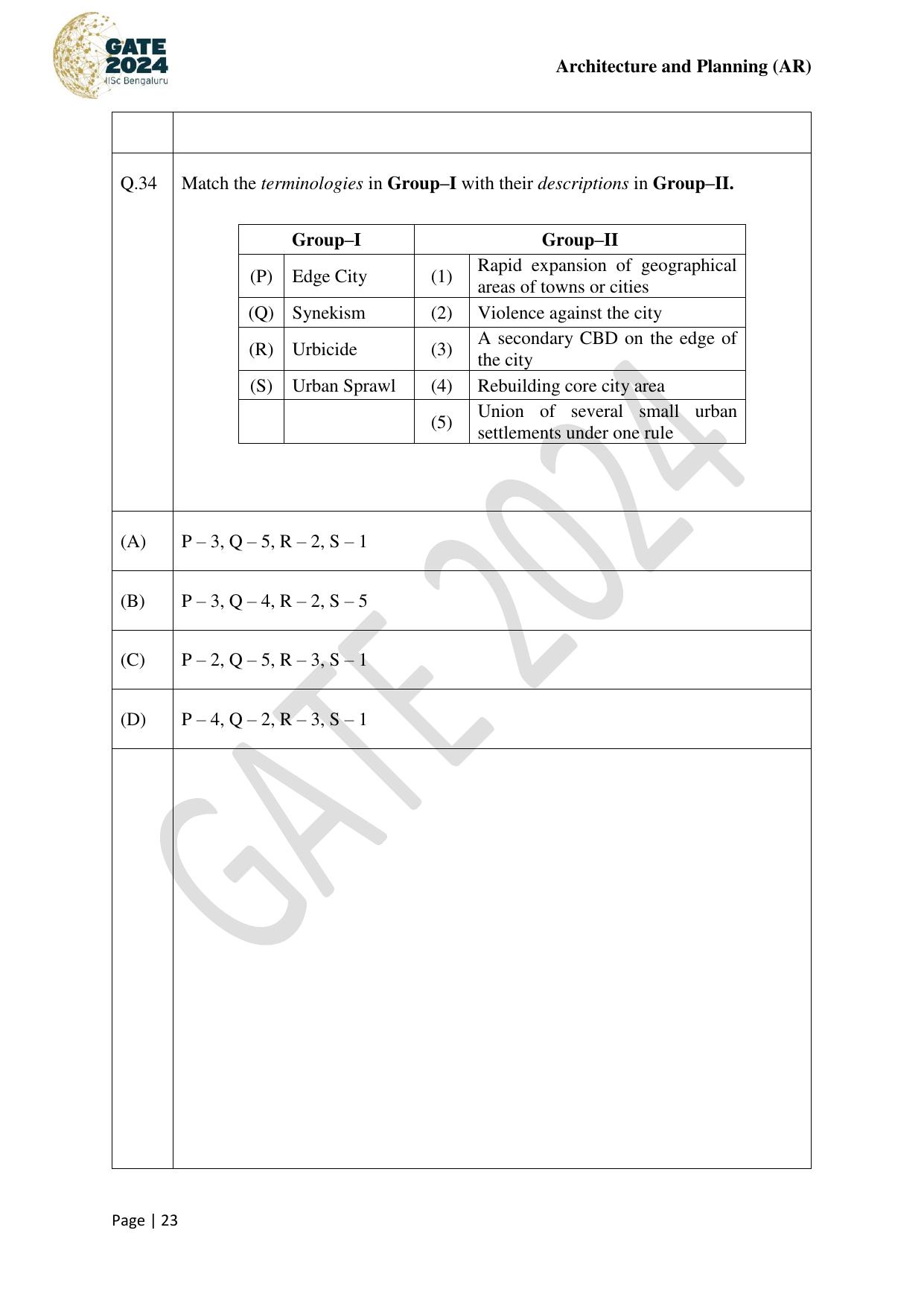 GATE 2024 Architecture and Planning (AR) Question Paper - Page 23