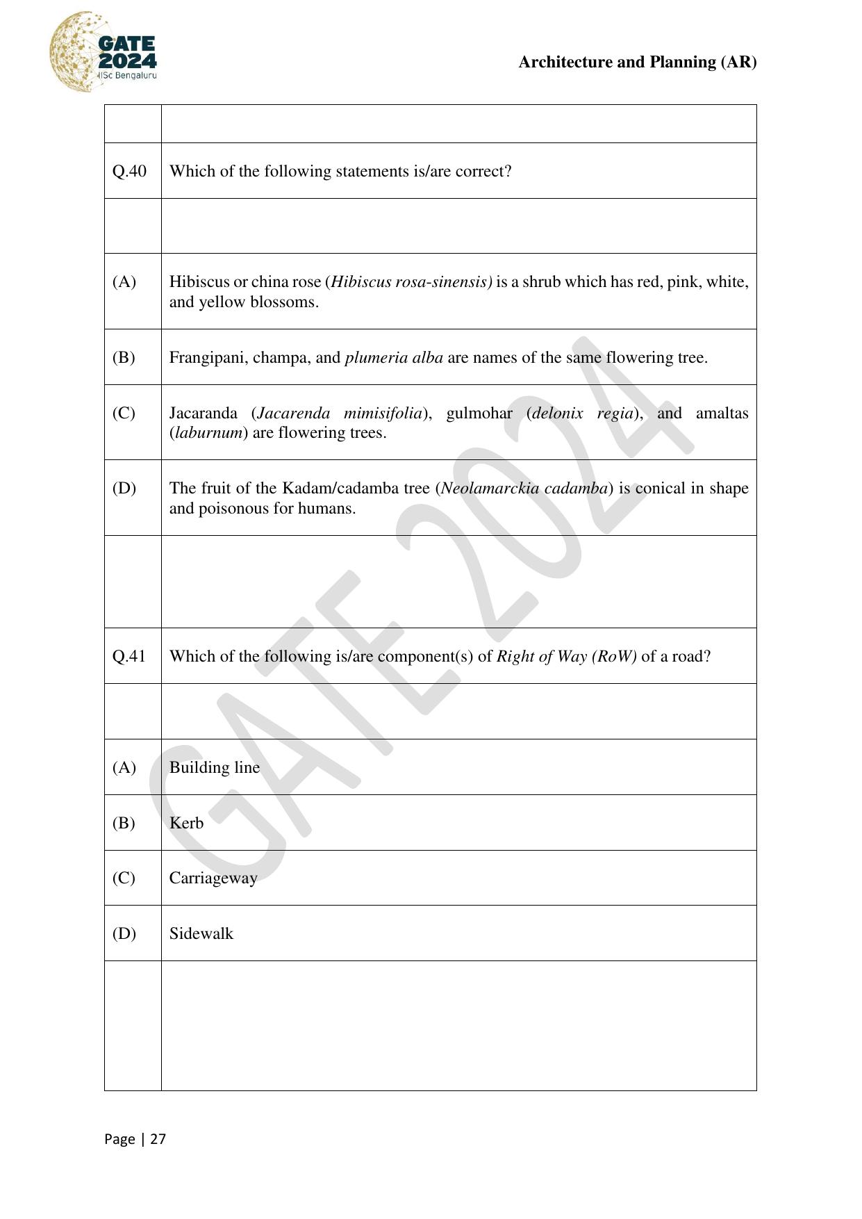 GATE 2024 Architecture and Planning (AR) Question Paper - Page 27
