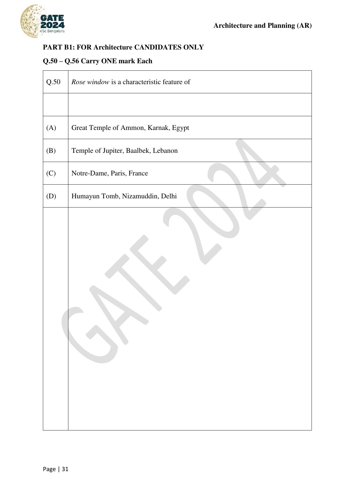 GATE 2024 Architecture and Planning (AR) Question Paper - Page 31
