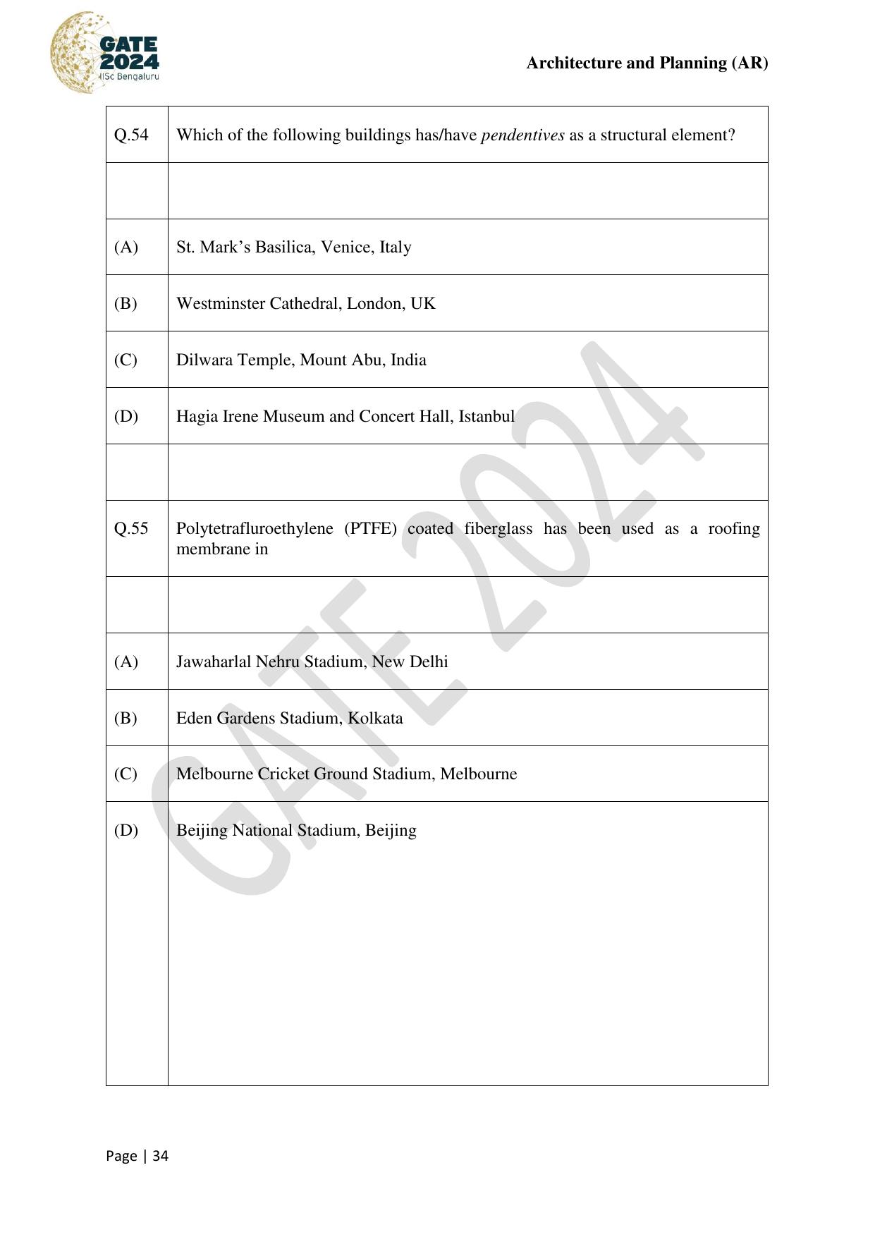 GATE 2024 Architecture and Planning (AR) Question Paper - Page 34