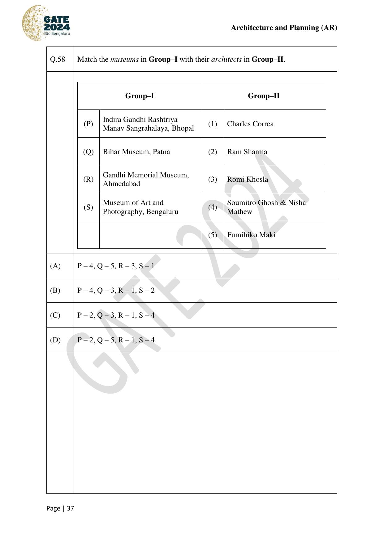 GATE 2024 Architecture and Planning (AR) Question Paper - Page 37