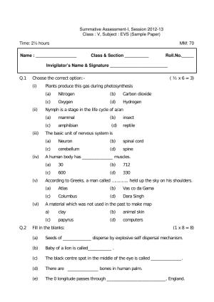 Worksheet for Class 5 Environmental Studies Assignment 2