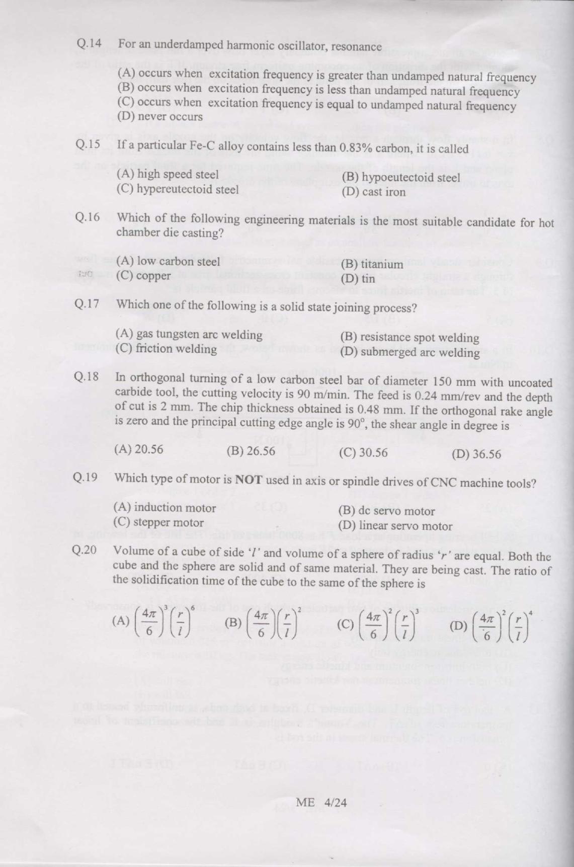 GATE 2007 Mechanical Engineering (ME) Question Paper with Answer Key - Page 4