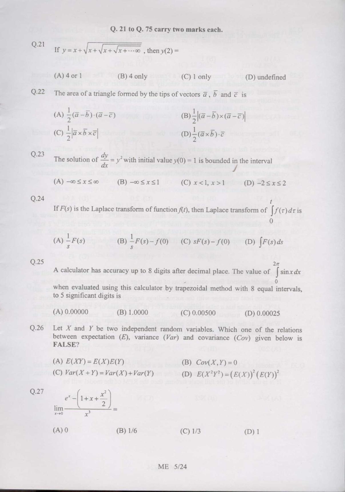 GATE 2007 Mechanical Engineering (ME) Question Paper with Answer Key - Page 5