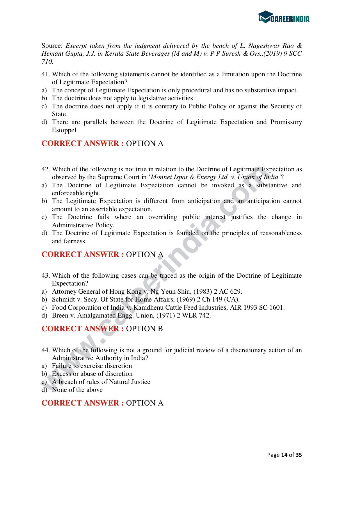 CLAT 2020 PG Question Paper - Page 14