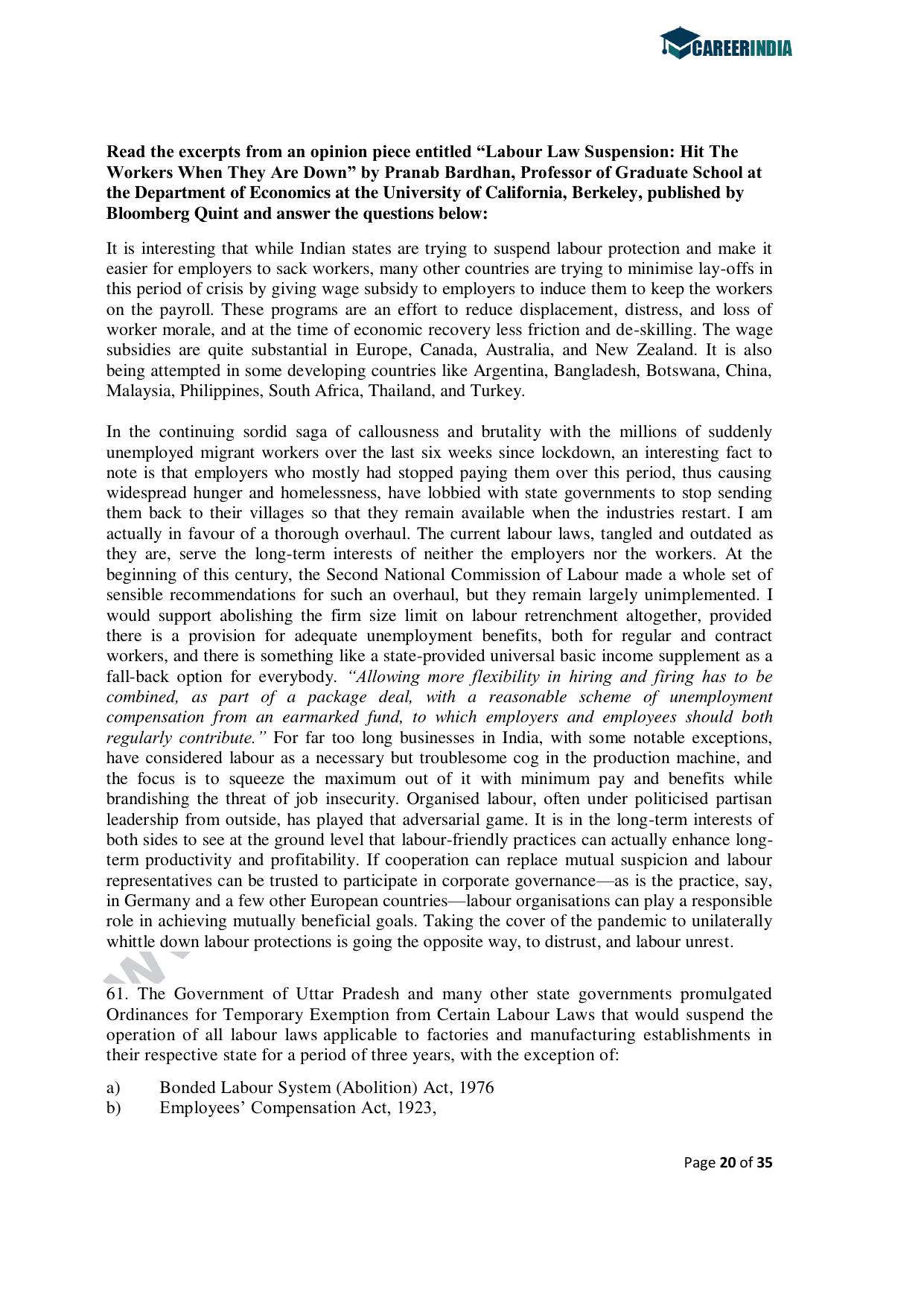 CLAT 2020 PG Question Paper - Page 20