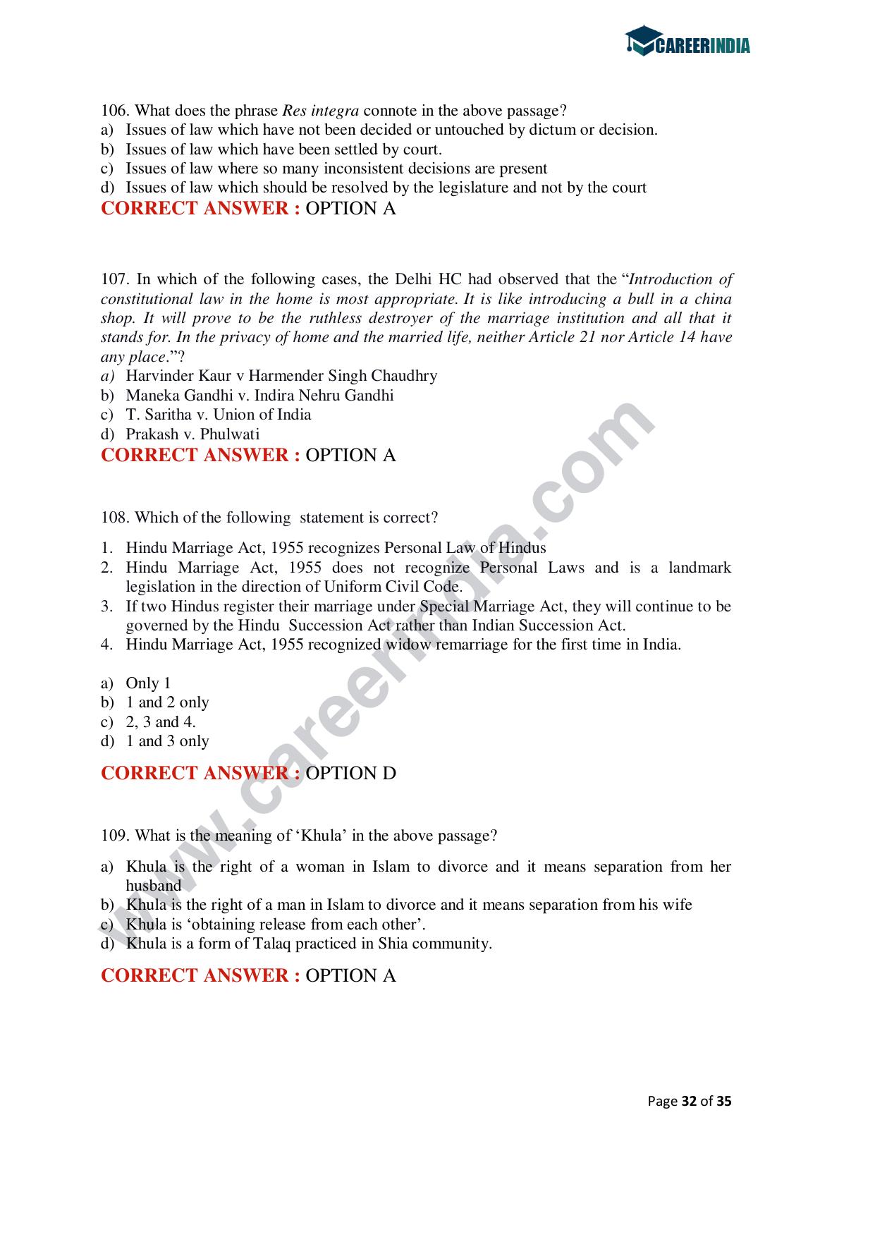 CLAT 2020 PG Question Paper - Page 32
