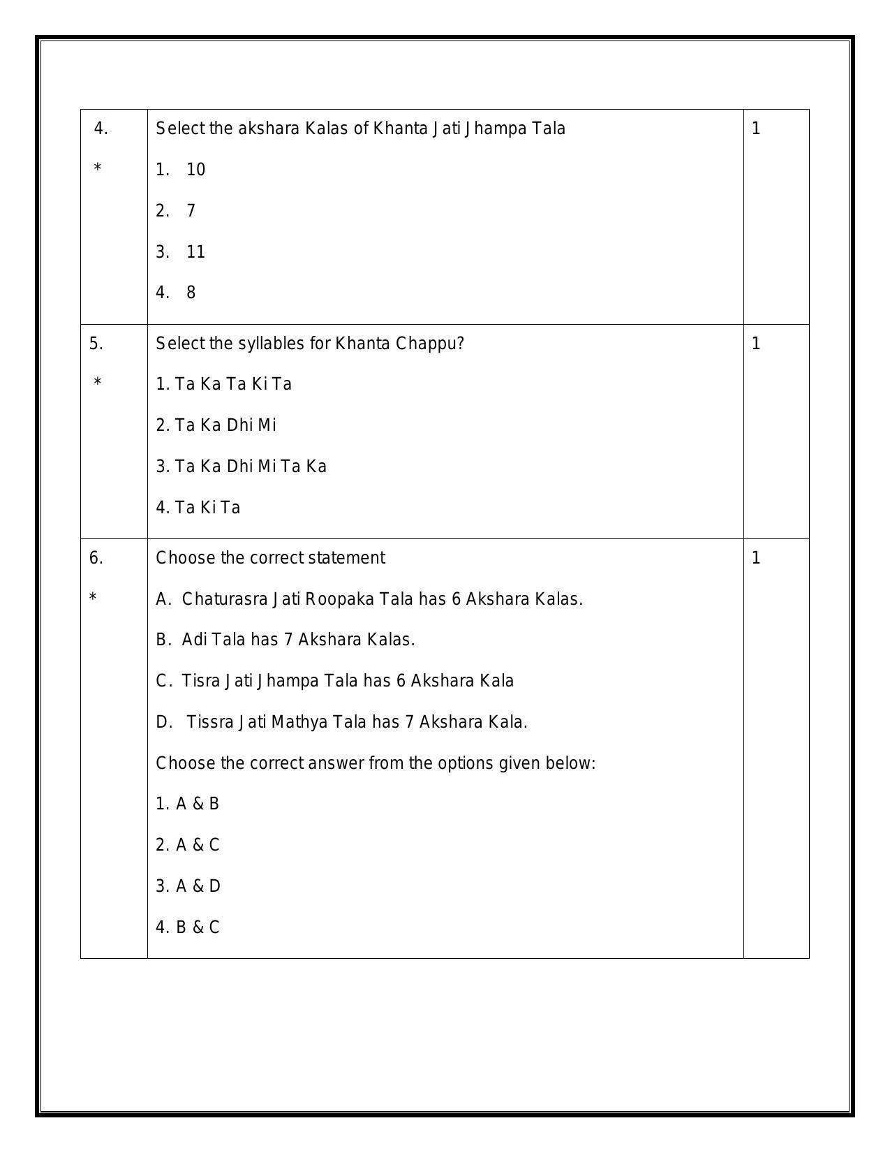 CBSE Class 12 Carnatic Percussion Sample Paper 2024 - Page 2