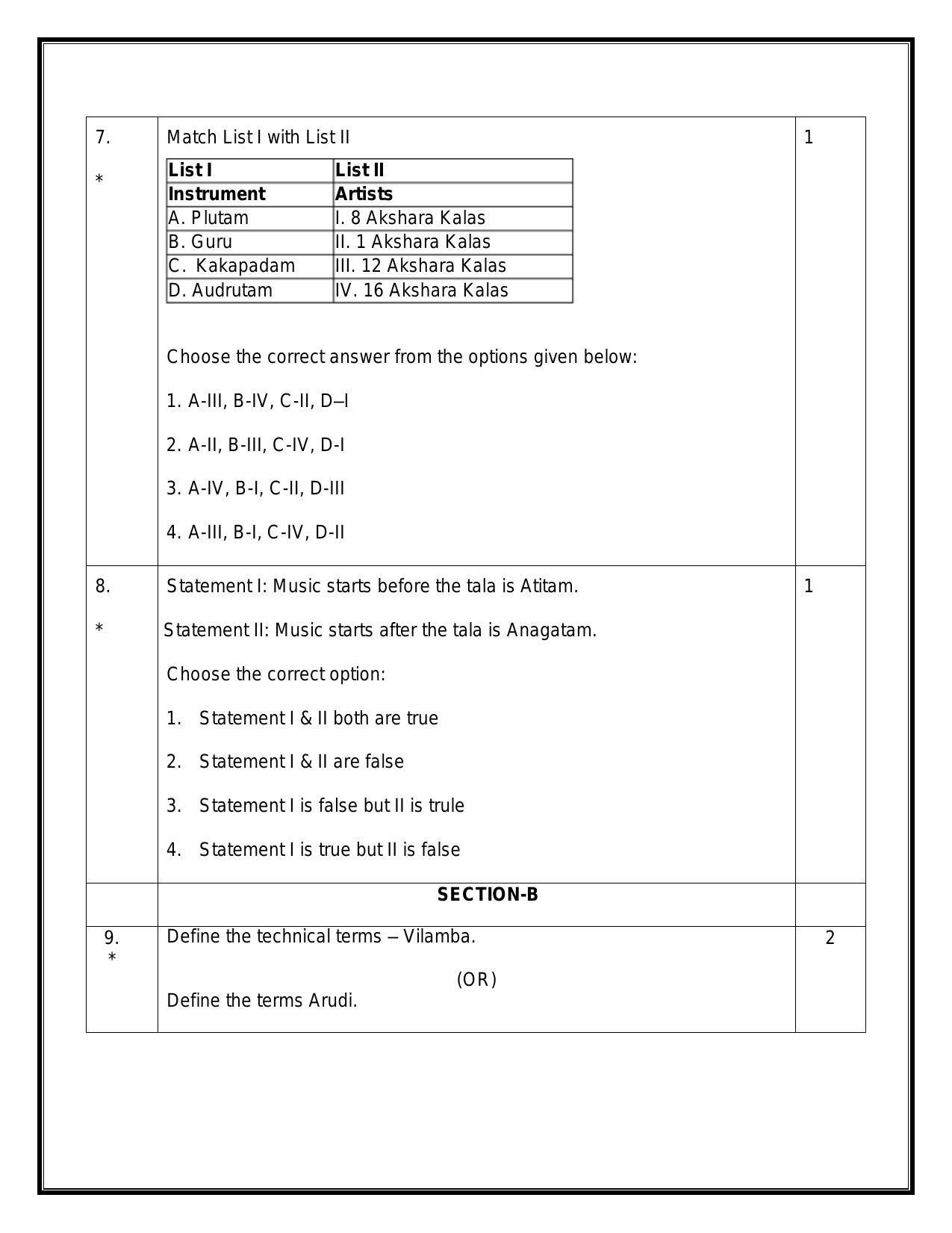 CBSE Class 12 Carnatic Percussion Sample Paper 2024 - Page 3