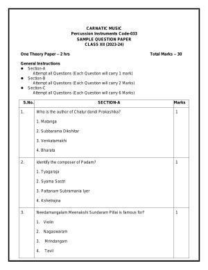 CBSE Class 12 Carnatic Percussion Sample Paper 2024