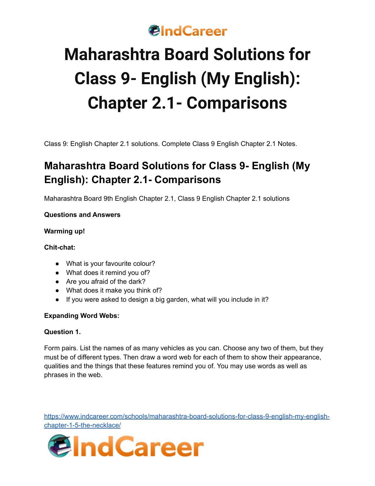Maharashtra Board Solutions for Class 9- English (My English): Chapter 2.1- Comparisons - Page 2