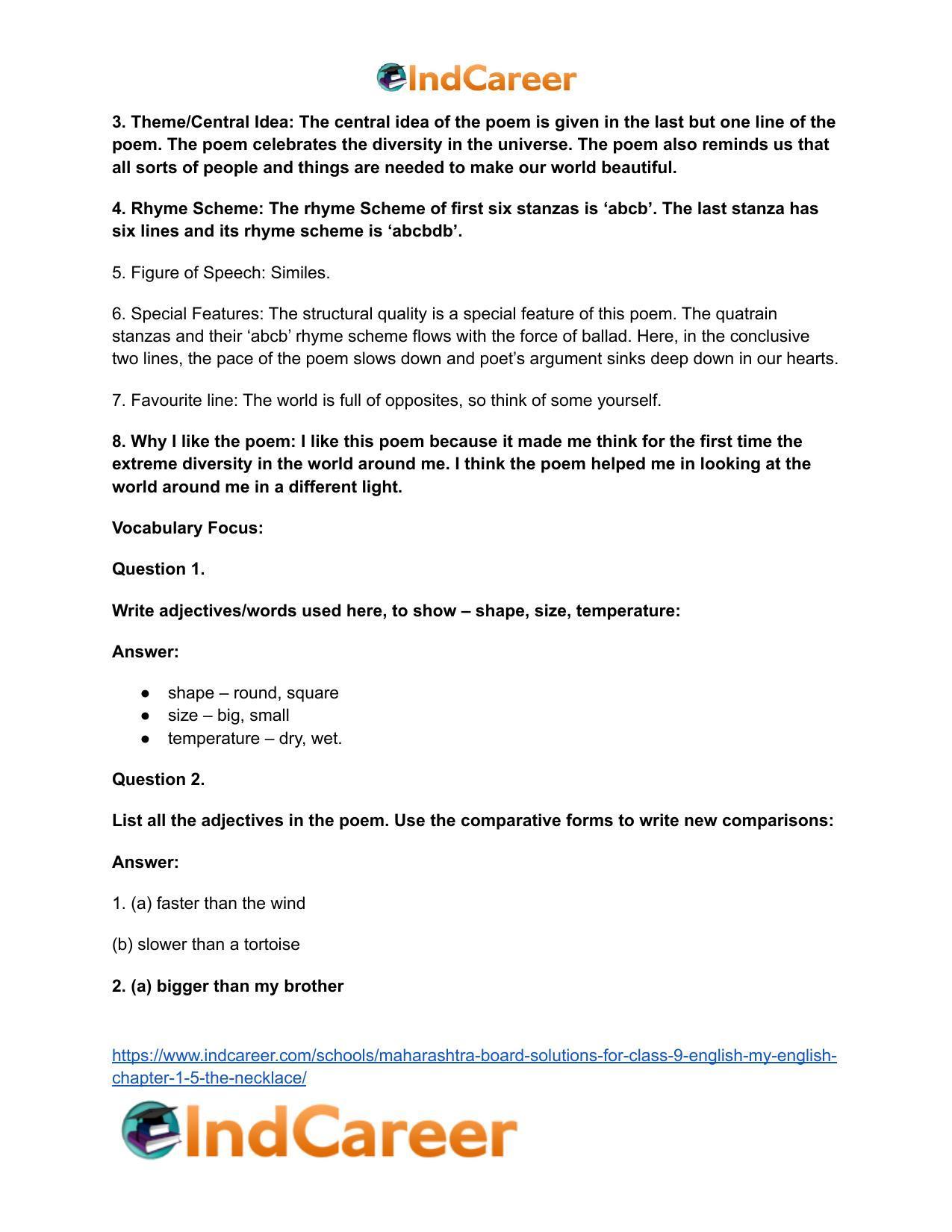Maharashtra Board Solutions for Class 9- English (My English): Chapter 2.1- Comparisons - Page 12