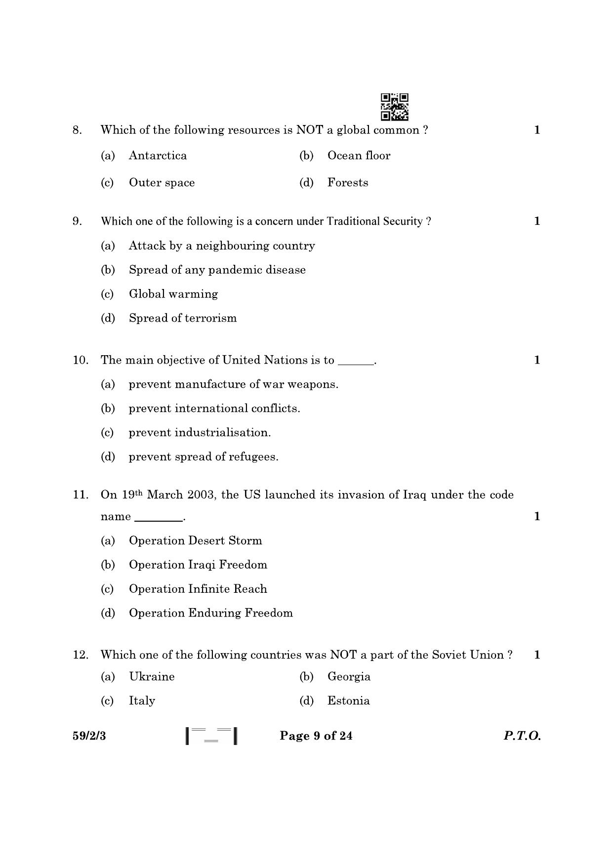 CBSE Class 12 59-2-3 Political Science 2023 Question Paper - Page 9