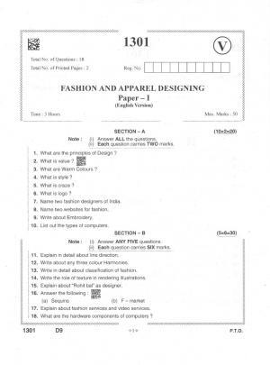AP Intermediate 2nd Year Vocational Question Paper September-2021- Fashion_and_Apparel_Designing-I