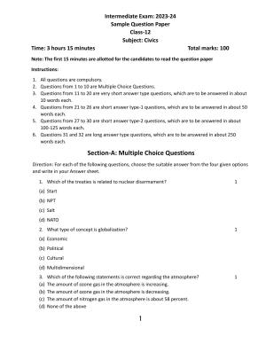 UP Board Class 12 Civics Model Papers 2024