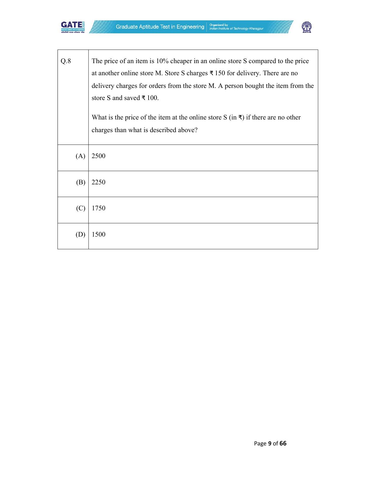GATE 2022 Mathematics (MA) Question Paper - Page 9