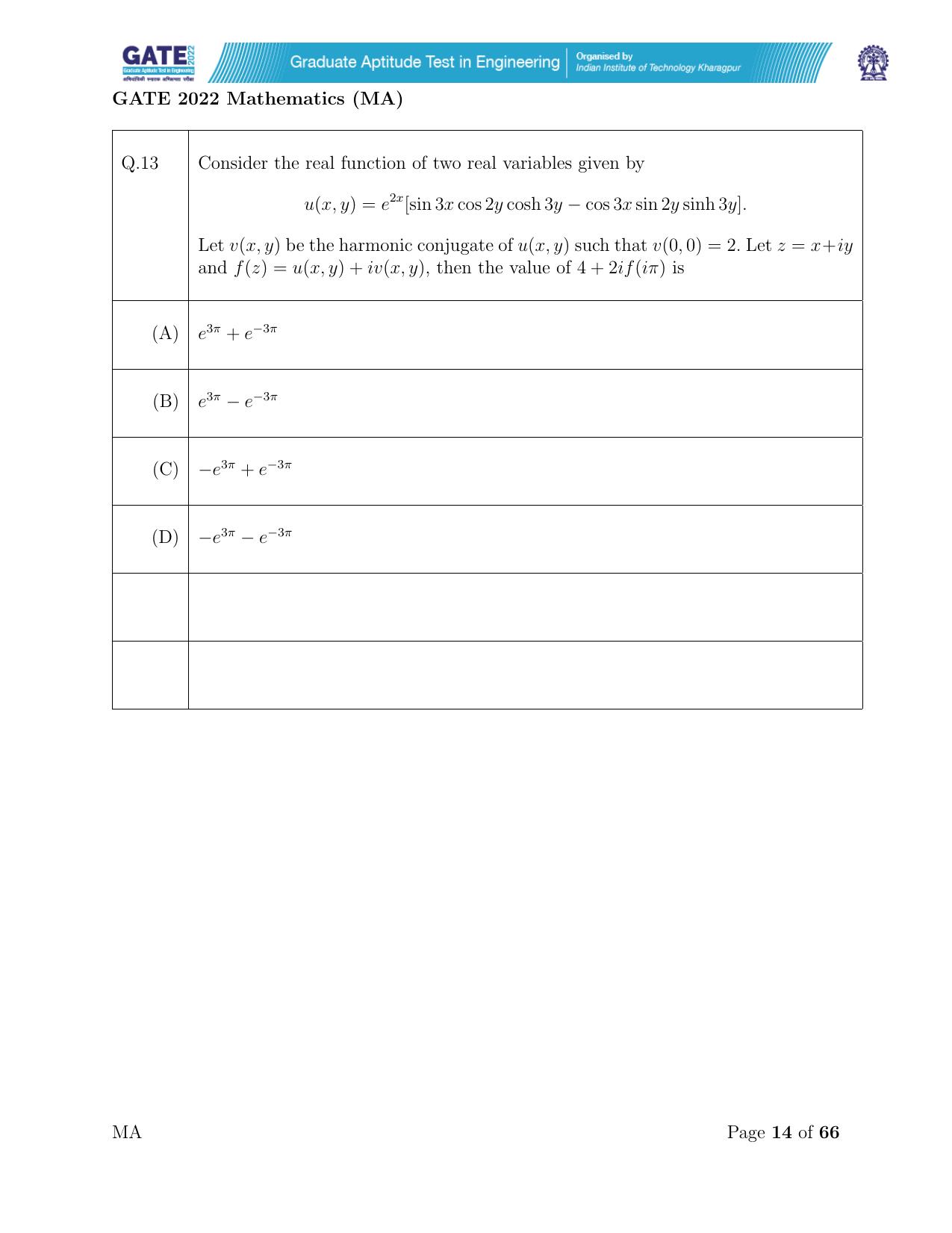 GATE 2022 Mathematics (MA) Question Paper - Page 14