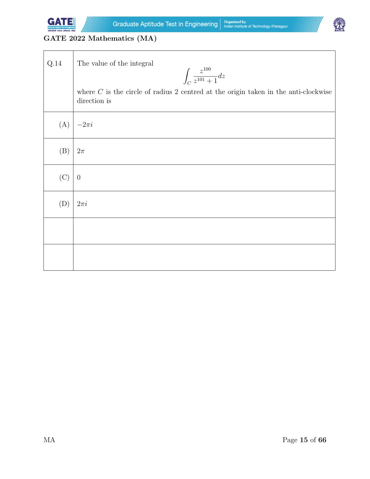 GATE 2022 Mathematics (MA) Question Paper - Page 15