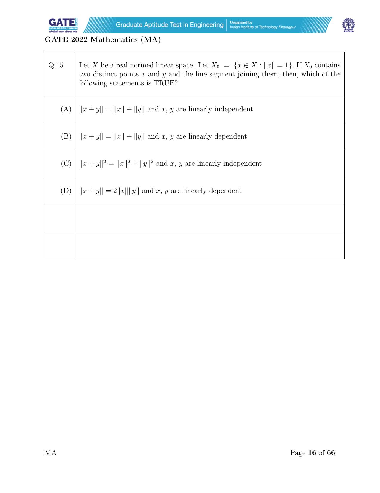 GATE 2022 Mathematics (MA) Question Paper - Page 16