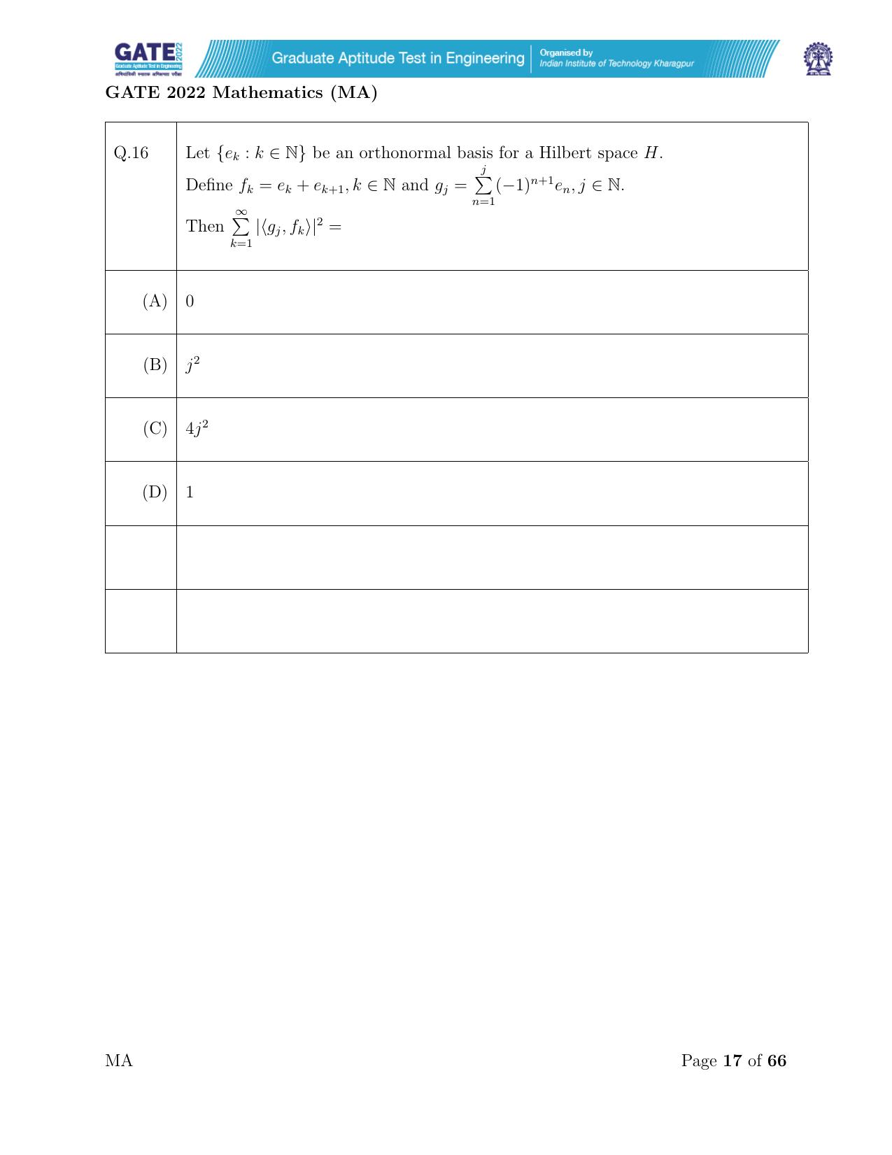 GATE 2022 Mathematics (MA) Question Paper - Page 17