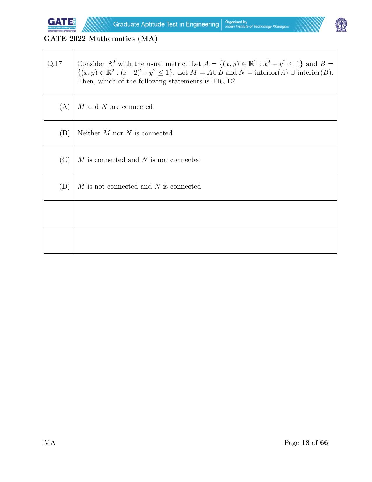 GATE 2022 Mathematics (MA) Question Paper IndCareer Docs