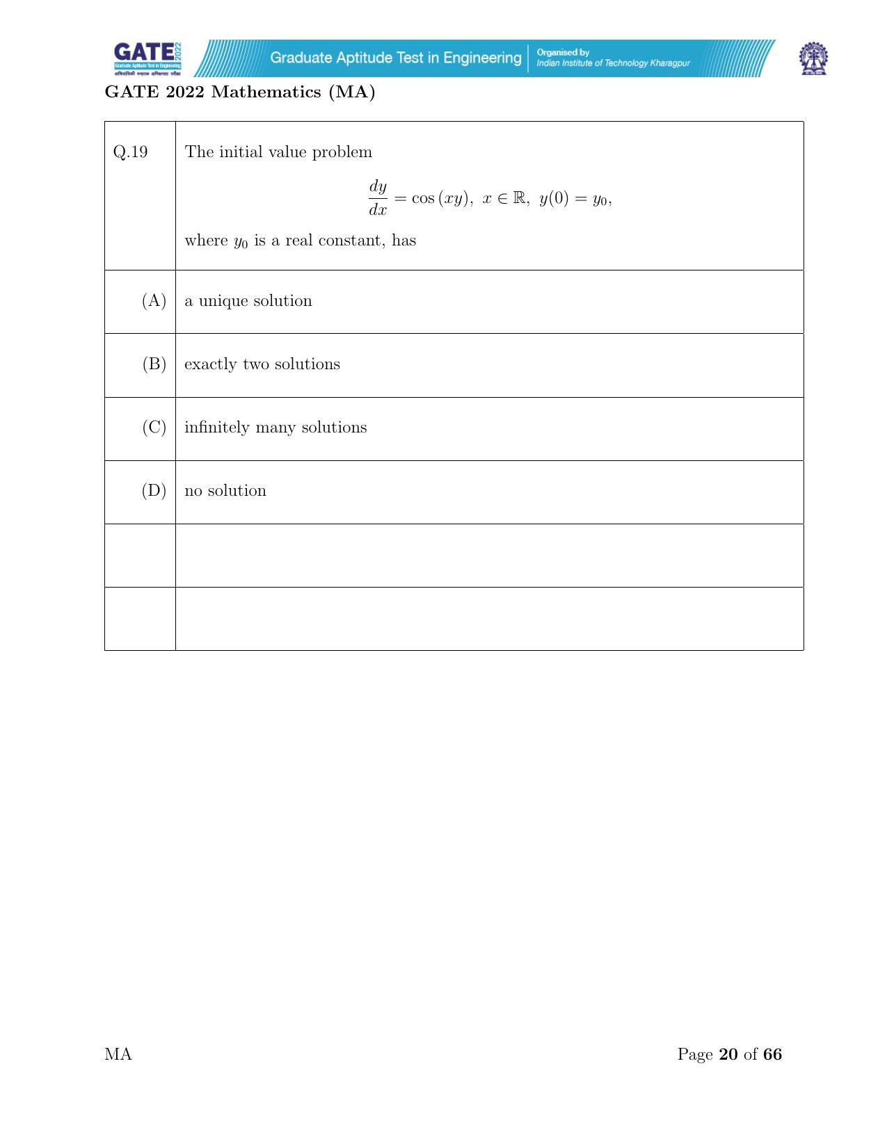 GATE 2022 Mathematics (MA) Question Paper IndCareer Docs