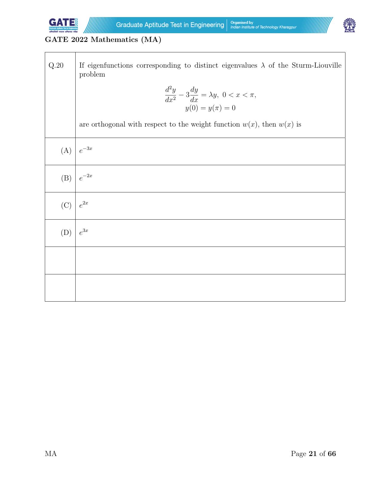 GATE 2022 Mathematics (MA) Question Paper - Page 21