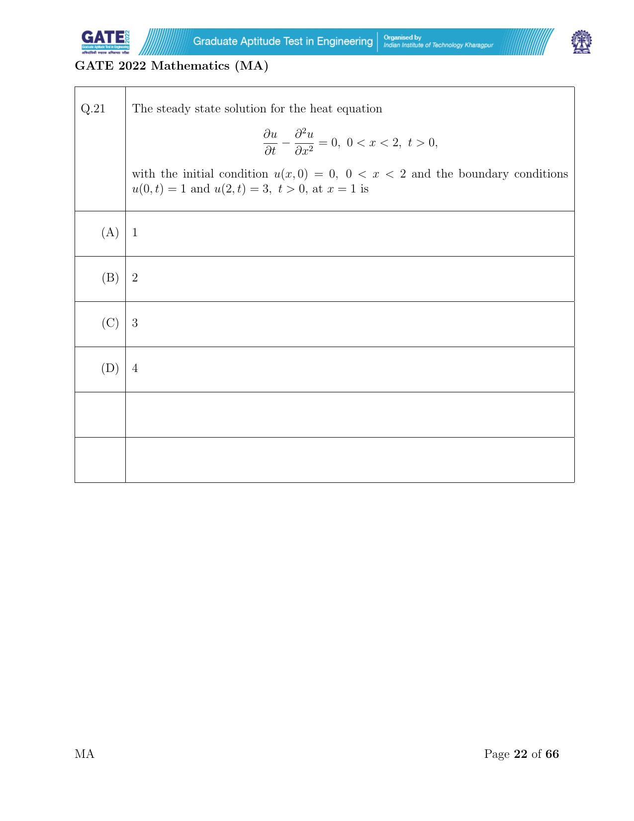 GATE 2022 Mathematics (MA) Question Paper IndCareer Docs
