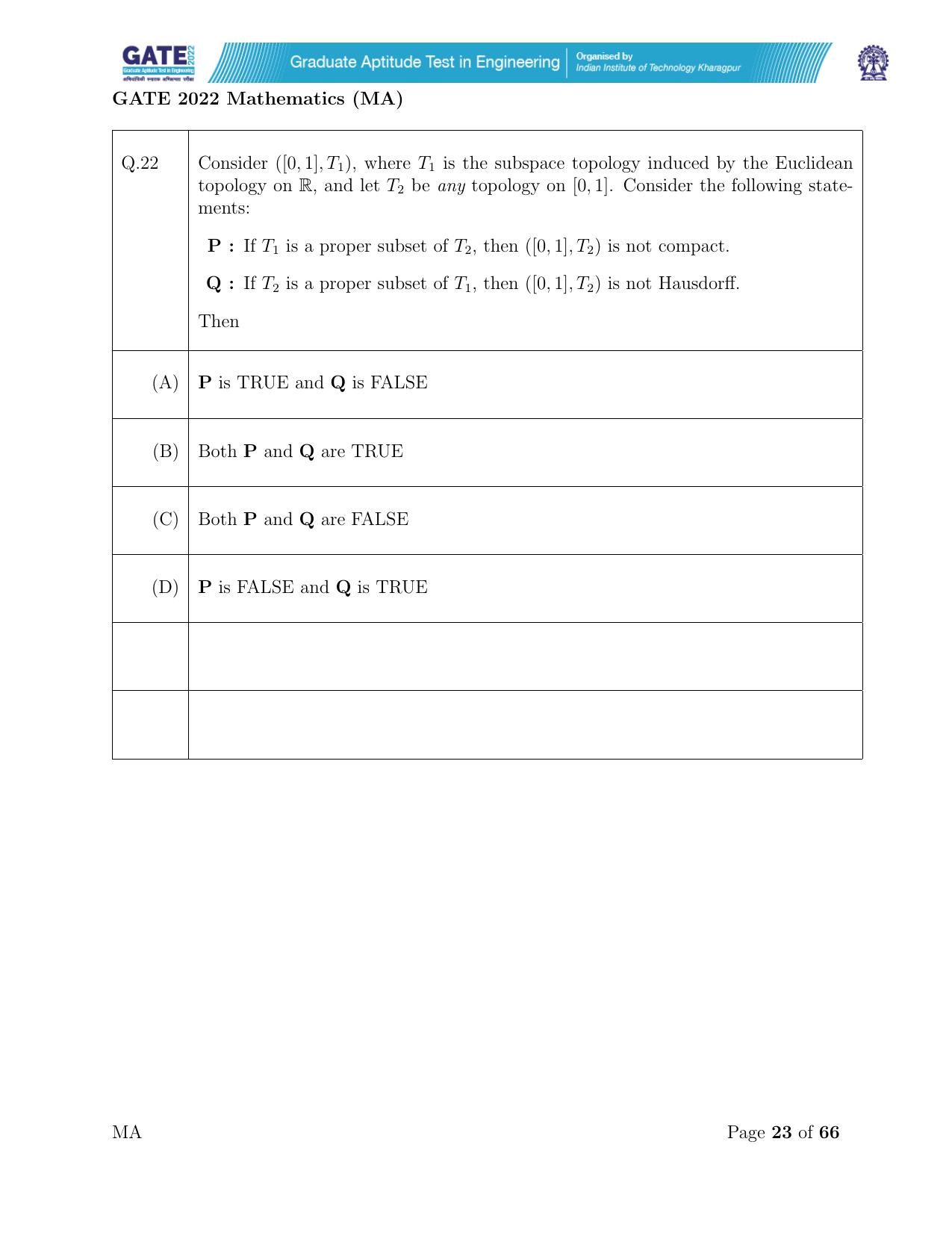 GATE 2022 Mathematics (MA) Question Paper - Page 23