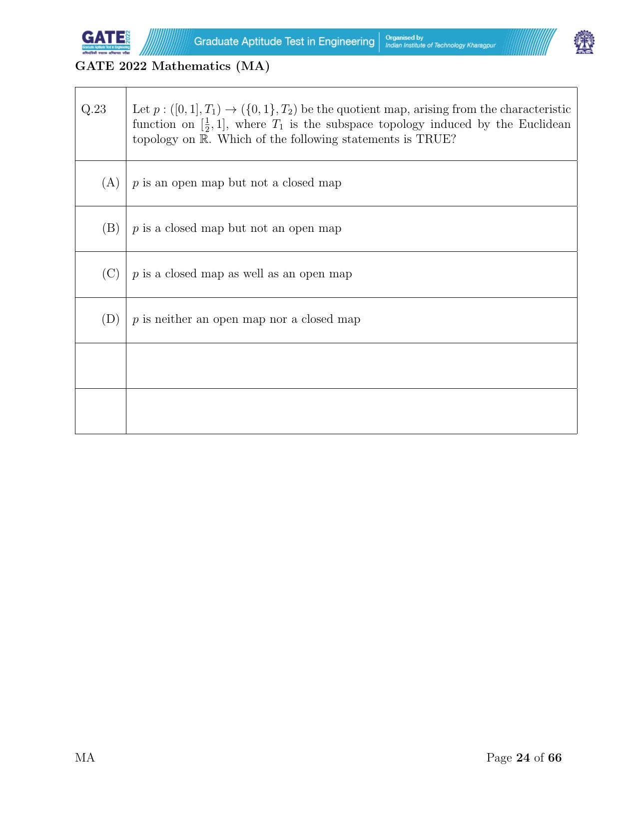 GATE 2022 Mathematics (MA) Question Paper - Page 24