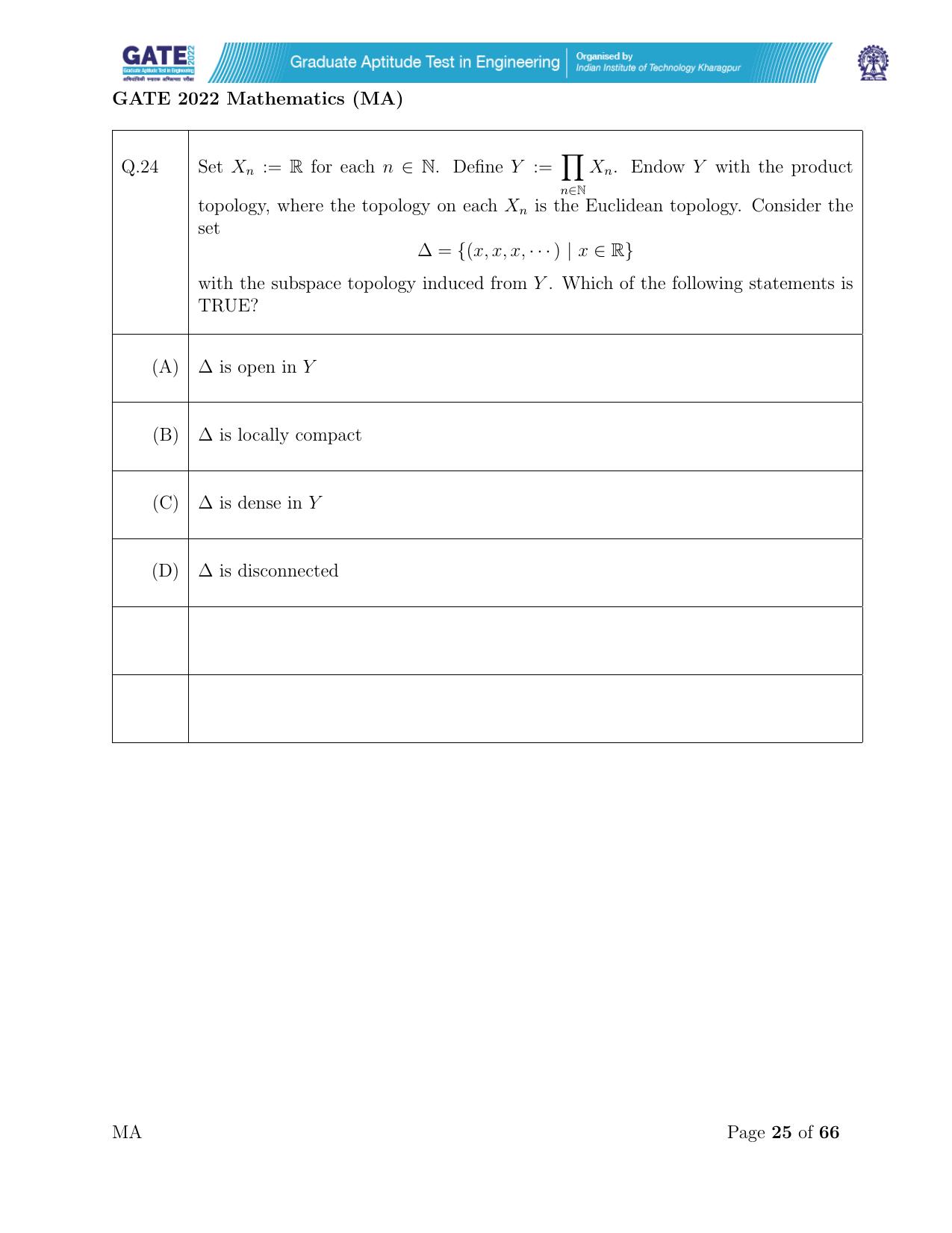 GATE 2022 Mathematics (MA) Question Paper - Page 25