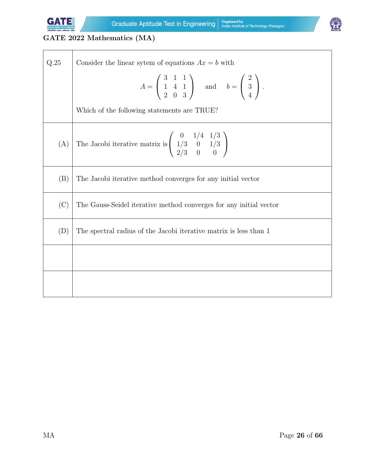 GATE 2022 Mathematics (MA) Question Paper - Page 26