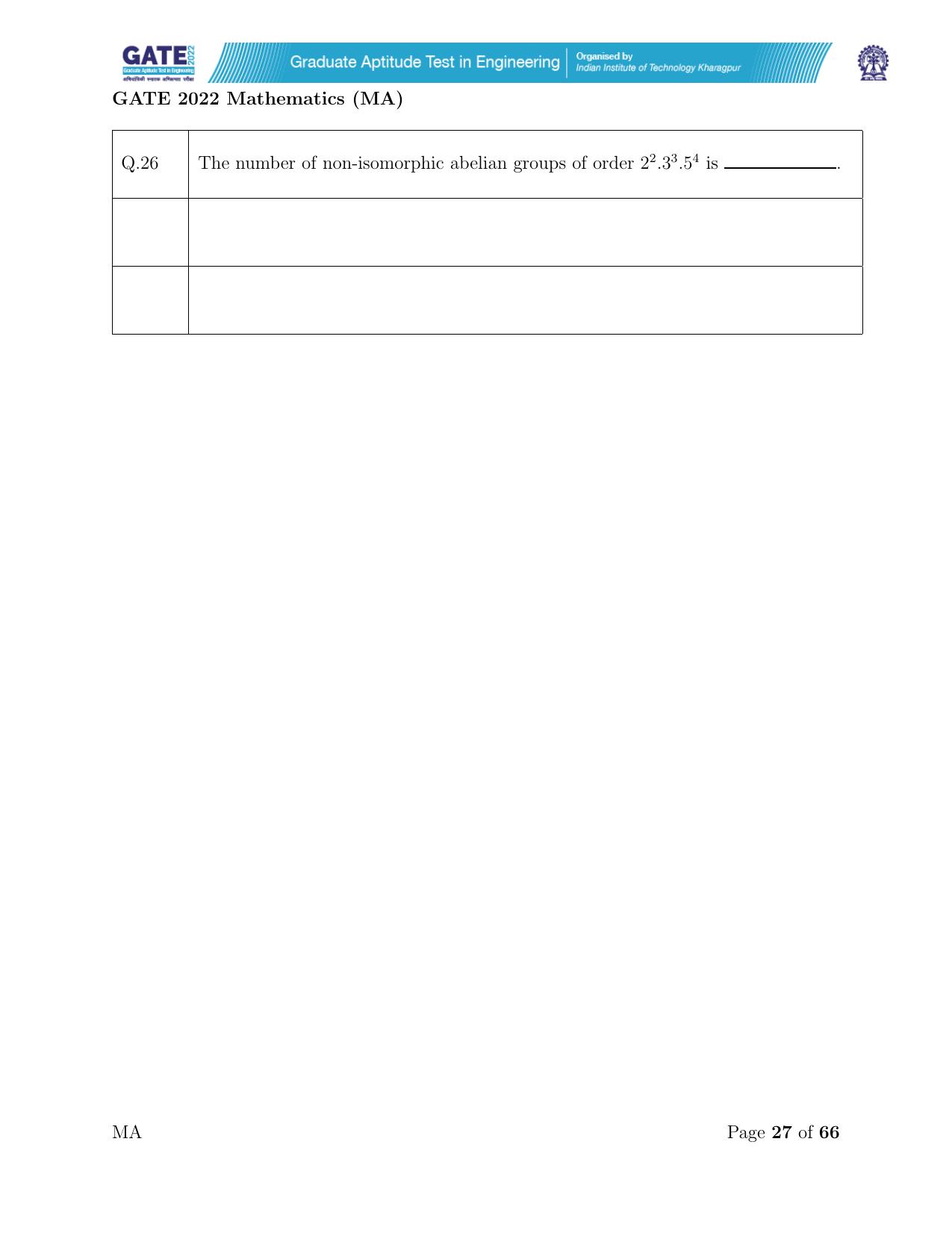GATE 2022 Mathematics (MA) Question Paper - Page 27