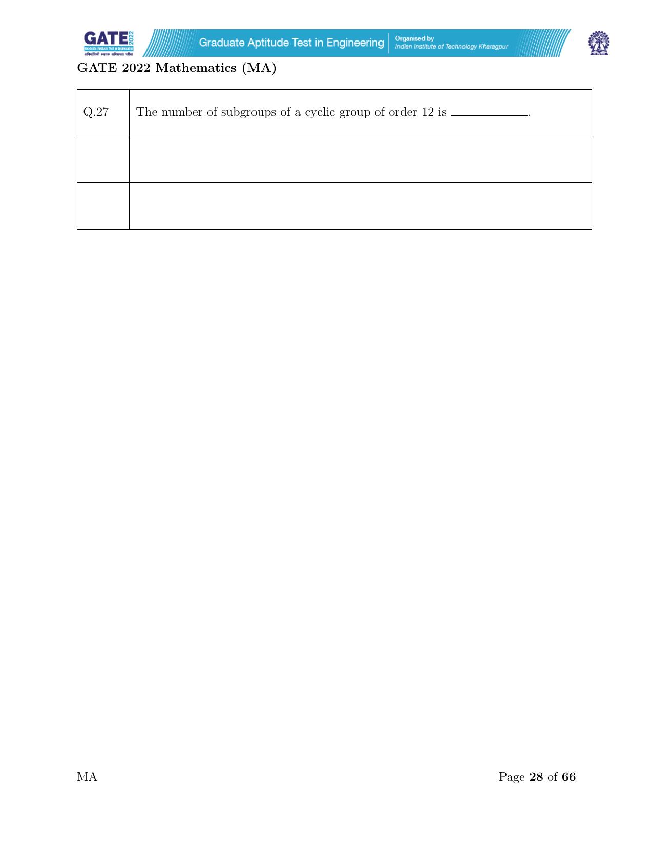 GATE 2022 Mathematics (MA) Question Paper - Page 28