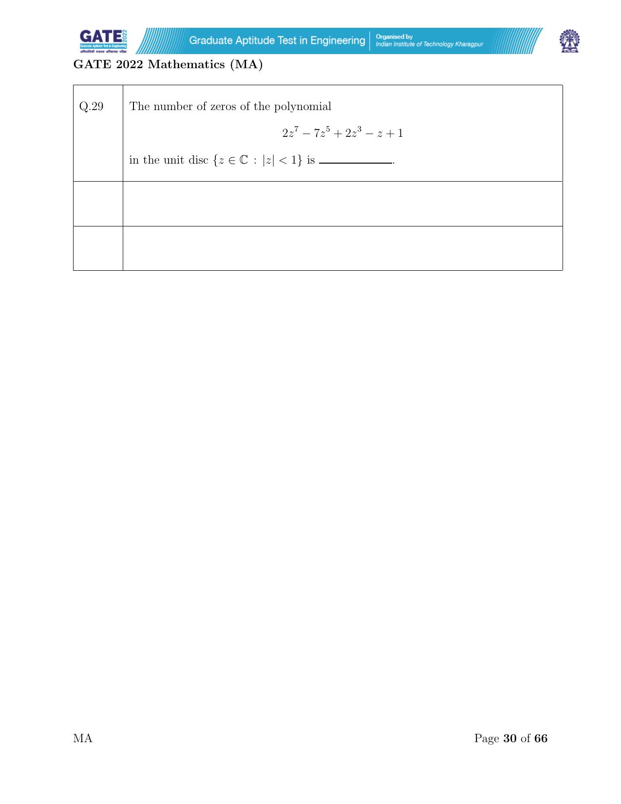 GATE 2022 Mathematics (MA) Question Paper - Page 30