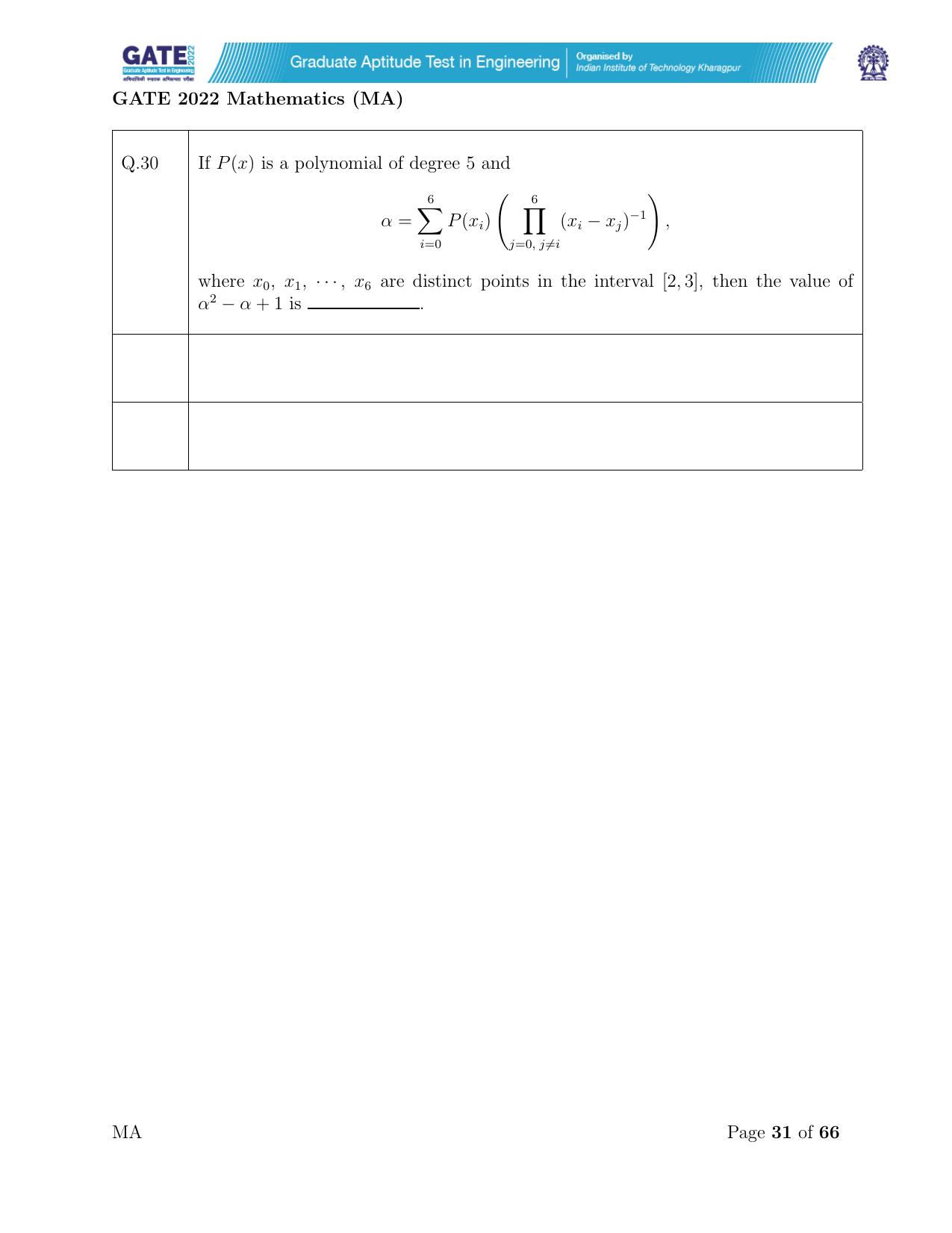 GATE 2022 Mathematics (MA) Question Paper - Page 31